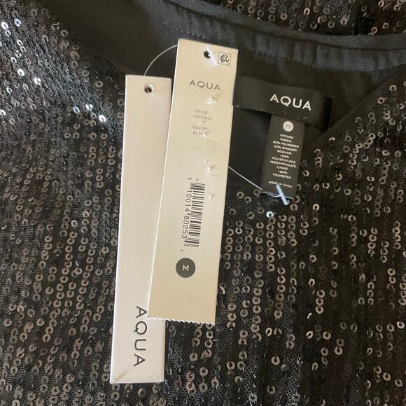 Black Sequined Mini Cocktail Dress Size 12 Sleeveless V-Neck Sheath by AQUA - Picture 9 of 12